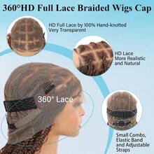 Tóc giả ren bện toàn bộ 360 độ HD cho phụ nữ Tóc giả bện phong cách Boho với tóc trẻ em Tóc giả bện hộp Tóc giả bện toàn bộ bằng ren tổng hợp với phần đuôi xoăn Sử dụng hàng ngày 36" - màu nâu - Xem 4