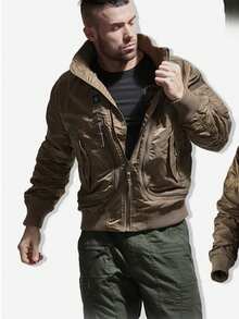 Jackets For Men  Men Baseball Collar Flight Jacket Autumn Winter Tactical Stand Collar Coat Lightweight Slim Fit Bomber Jacket For Men Stylish Outerwear  Jackets For Men  Puffer Jacket Men - 卡其色 - 查看 1