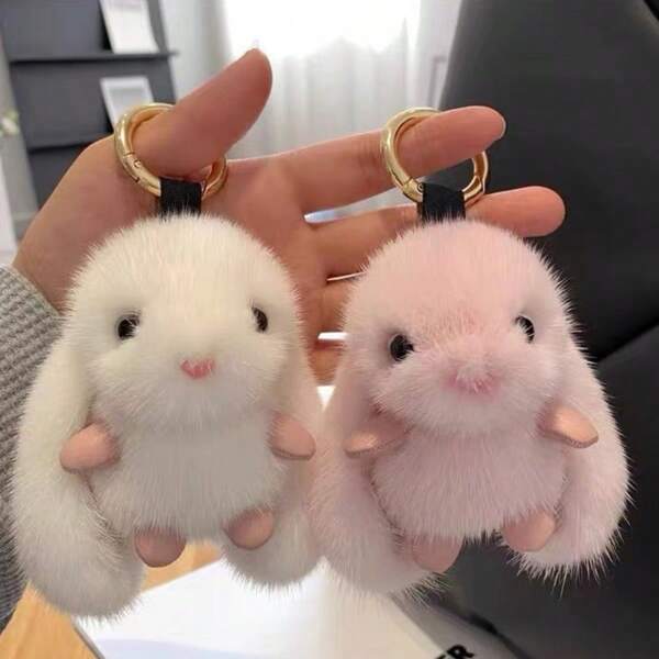 Luxury Mink-Like Bunny Keychain – Super Soft Plush Rabbit Car Accessory, Elegant Fluffy Bag Charm For Purse/Backpack, Cute Birthday Gift For Women/Girls, Premium Faux Fur Keyring