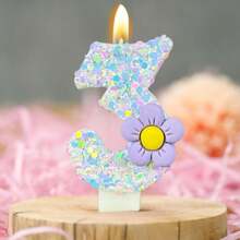 Sequin Creative Cute Personalized Purple Small Flower Number Candle / Cake Decoration Candle With Anti-Drip Wax Tray / Birthday Cake Decoration Candle / Wish Candle / Suitable For Birthday / Party Wedding / Romance / Anniversary