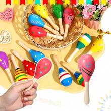 2 件/8 件/12 件彩色木制沙锤、迷你沙球玩具、手敲打击乐摇铃、木制伦巴舞摇铃，节奏清晰的手工乐器，适用于派对礼物、音乐乐趣、生日派对、嘉年华 - 彩色 - 查看 8