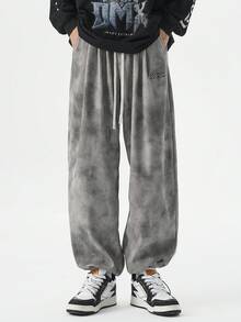 Plus Size Corduroy Casual Pants, Embroidered Straight-Leg Casual Trousers, Suitable For Autumn/Winter, For Fall - Grey - View 5