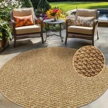 1pc Handwoven Round Jute Style PP & TPR Material Rug, Soft & Durable, Easy To Clean, Absorbent, Suitable For Entryway, Bedroom And Indoor Spaces - Brown - View 4