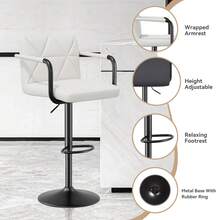 Nalupatio Lot de 2 tabourets de bar réglables en hauteur, chaises hautes cuisine modernes  avec assise rembourrée, soutien du dos et accoudoirs, tabourets de comptoir pivotants, imperméables et faciles à nettoyer - Blanc - Voir 4