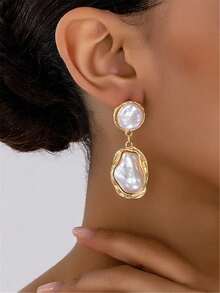 1 paire de boucles d'oreilles asymétriques style baroque français vintage avec faux perles, boucles d'oreilles élégantes et de style européen pour les fêtes et les banquets