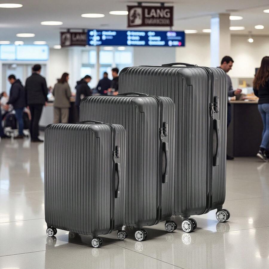 Creahappy 3-Piece Suitcase Set, Travel Suitcase, Hard-Shell Luggage Set With Swivel Casters, Lightweight And Durable, Made Of ABS With TSA Locks, M/L/XL, Black, B - 黑色 - 查看 1