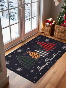 1pc Christmas Tree Front Door Washable Rugs, Dirt-Resistant Floor Mat, Rug, Merry Christmas Party Decoration, Christmas Decoration Floor Mat, Christmas Kitchen Rugs, Christmas Room Decor, Home Decor, 2026 New Year Decoration, Decoration, Christmas Gifts, Christmas Ornaments, Party Favor - Christmas Tree Black - View 3