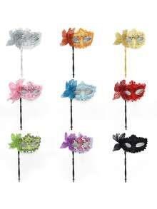 Women's Masquerade Mask, Half Face Mask With String, Party Mask With Handle, Halloween Half Face Mask (Two Styles, One With String Only, One With Handle Only) - Multicolor - View 2