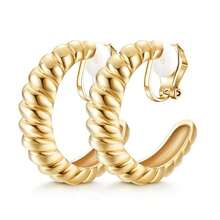 9 pares de clips y aretes de oro de 14k chapados en oro gruesos, sin agujeros en las orejas, adecuados para que las mujeres los usen