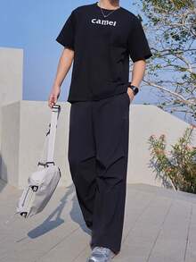 CAMEL CROWN Men's Overalls Sports Pants Loose Casual Retro Wide-Leg American Straight Pants - Phantom Black - View 3