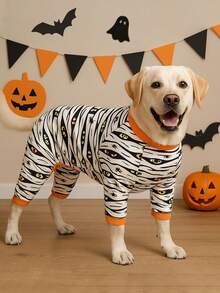 1 Stück süßer Halloween Muster Haustier Pyjama, geeignet für kleine und mittlere Hunde, Jungen und Mädchen, weich und dehnbar, Hundekleidung für Bichon, Yorkshire Terrier und Französische Bulldogge