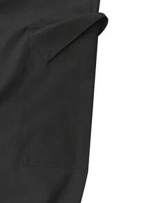 加大码男士休闲工装裤，抽绳腰带，拉链口袋 - 轻盈涤纶面料，适合春夏跑步、训练和户外活动，黑色休闲户外裤 - 黑色 - 查看 10