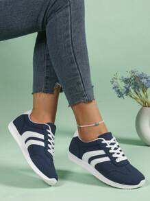 Damen Lässig Flache Sneaker, Runde Zehenkappe Schnürschuhe aus Segeltuch, geeignet für Frühling, Sommer, Herbst und Winter