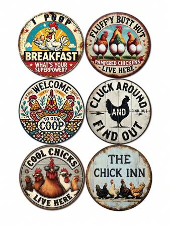 1pc Round Chicken House Metal Tin Sign, Cool Chicks Live Here Funny Sign, I Poop Breakfast Wall Plaque, Farmhouse Wall Art Decor, Iron Painting Plaque For Farm, Home, Henhouse, Farmhouse, Chicken House, Market, Grange, Farm Decor, Home Decor, Henhouse Decor, 8x8inch