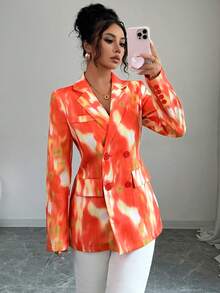 Women'S Vibrant Orange Blazer Suit ,Elegant Lapel Long Sleeve Blazer For Office & Work,Women's Clothing Casual Street Style For All Seasons, Casual Chic Jacket | Vibrant Jacket | Durable Fabric New Fall Fashion Women - Orange - View 3