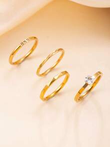 4 件套奢华欧式不锈钢水钻和方晶锆石女士戒指套装，适合日常佩戴和送礼 - 4pcs/set - 查看 15