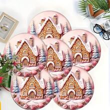 2 piezas/4 piezas/6 piezas Manteles individuales de silicona con estampado de casa de jengibre, decoración navideña, adecuados para mesa de comedor, bar de café, todo el año, manteles lavables para mesa, decoración de habitación, posavasos, manteles de escurrimiento, manteles individuales de cocina y comedor, decoraciones de fiesta interior y exterior, decoración del hogar, regalo ideal