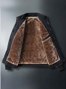 男士 2025 秋冬 夏尔巴 内衬 夹克，保暖 内衬 保暖 运动夹克 - 黑色 - 查看 4