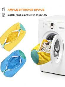 Durable Shoe Wash Bag - Yellow With Blue Zipper,360 Deep Clean Shoes Laundry Bag Reusable Shoe Bag For Washing Hine Sneaker Washing Hine Bags Yellow Soft Lining Interior, Ideal For Athletic & Casual Shoes, Laundry Bag