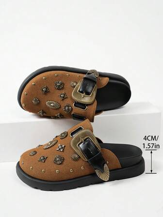 女士铆钉个性化黑色坡跟厚底乐福鞋（建议选择大一码），穆勒鞋