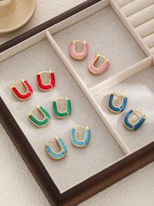 1 Pair 18K Plated Stainless Steel Dopamine Candy Color Segment Dangle Earrings For Women, French Fashionable Ins Style Suitable For Party, Dates, Work