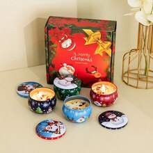 10Pcs Christmas Themed Candle Jars, 2.2 Oz Metal Candle Jars, Perfect For DIY Candle Projects. It Is A Very Good Choice For Beginners And Handmade Enthusiasts, And Also A Perfect Gift For Birthdays Or Thanksgiving., Christmas Decorations, Christmas Gifts - Multicolor - View 8