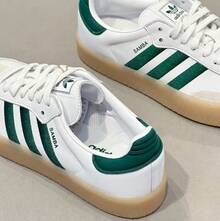 Adidas Giày thể thao cổ thấp cổ điển retro dành cho nữ SAMBA - Trắng/Xanh lá cây - Xem 4
