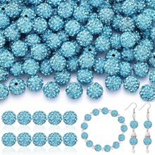 50/100pcs 10mm Handmade Ice Series Crystal Clay Beads - Baseball Sparkle Shamballa Disco Ball Design, Light Blue Fancy Sparkle, For DIY Jewelry Making, Necklace, Christmas Decoration, Crystal Beads, Necklace Bead Accessories, Shiny Bead Design, Handmade Beads