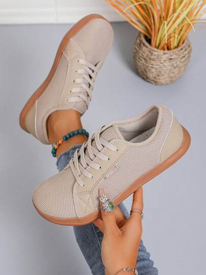 Women's Non-Slip Athletic Shoes - Lace-Up Flat Tennis, Fitness, Walking Shoes - Khaki Design - Medium Soft MD Insole - All Season Indoor/Outdoor Sports Shoes - Anti-Slip Grip, Suitable For Gym, Running, Travel - Easy Clean Tennis Shoes - Lightweight Stable Women Shoes, Casual Sports Gear, Breathable Upper Fabric, Durable Design, Fitness Enthusiasts