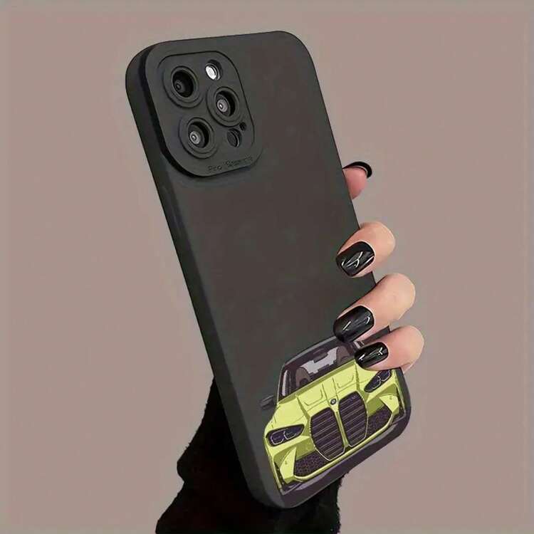 Funda para teléfono Mate con un diseño de automóvil de lujo con ojos, que ofrece 360 ​​grados y es compatible con varios modelos, incluidos 11, 12, 13, 14, 15 Pro, 16, XR, X/XS, 8 Plus, SE y. - Negro - Añade 2