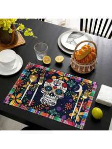 4/6pcs We Love Dances, Skull Halloween Place Mat Dining Table,Elegant Heat Protection, Classic Decor, And Spill-Resistant - Perfect For Coffee Tables, Dining Tables, And Kitchen Tables - Enhance Your Home Decor With A Unique Touch Halloween Party - Multicolor - View 6