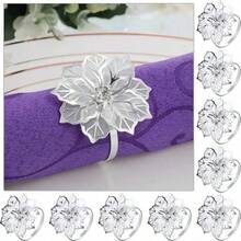 6pcs Alloy Napkin Rings, Hollow Flower Design, Suitable For Weddings, Parties, Holiday Banquets, Christmas Dinners, Exquisite Buckle Decor Gift - Multicolor - View 1