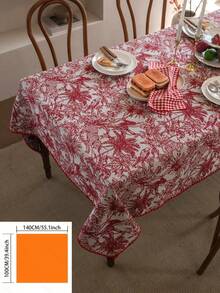 1pc French Retro Floral Christmas Tablecloth, Rectangular Jacquard Fabric Suitable For Daily, Festivals, Parties, Weddings, Dinners, Home Decor - Red and White - View 21