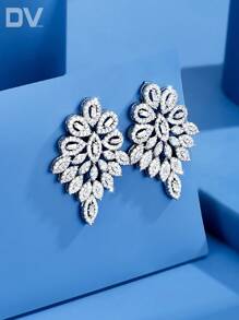 DV JEWELRY 1 对奢华方晶锆石镀铂金吊坠耳环，优雅的女士珠宝礼物，适合约会、婚礼、派对、周年纪念，附赠礼品盒