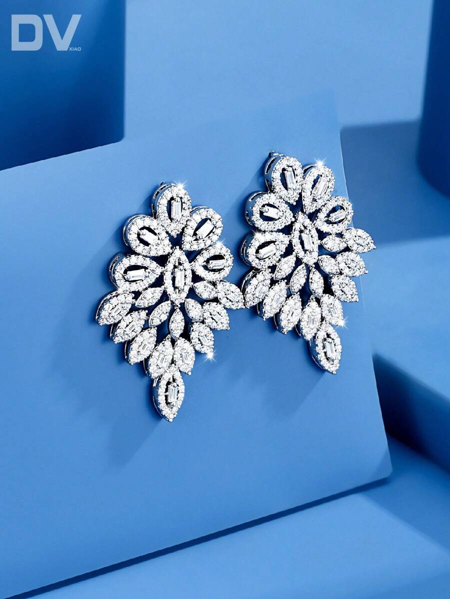DV JEWELRY 1 对奢华方晶锆石镀铂金吊坠耳环，优雅的女士珠宝礼物，适合约会、婚礼、派对、周年纪念，附赠礼品盒