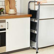 SONGMICS Step Ladder, 3-Step Ladder, Folding Ladder, Lock, Space-Saving Storage, Holds Up To 150 Kg, Grey - Dark Grey - View 3