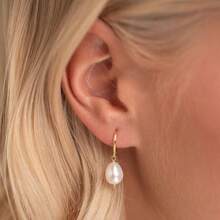 Pearl Earrings Women 14K Gold Freshwater Pearl Hoop Earring Dangle Drop Wedding Earrings Bridal Bridesmaid Jewelry Gifts Women - Hoa tai tròn đính ngọc trai gợn sóng - Xem 4