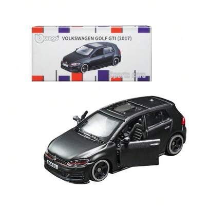  Bburago 1:64  Golf GTI 2017 Diecast-modell - Legering Silver Black Top, Öppningsbara dörrar och motorhuv, Minibilsdisplay för vuxna samlarbord