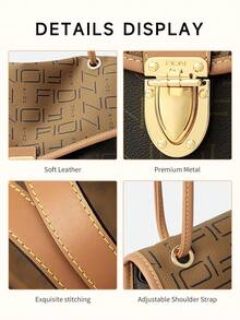 Minions Women Letter Print Shoulder Bag Leather Hobo Bag for Women with Cute  Bag Charm Flap Square Handbag Purse Ladies Vintage Casual Clutch Purse for Daily Use Wallet Bag - 黑棕 - 查看 6