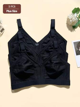 3 Stücke Blumen Muster Lässig Bequemer Minimalist Lässig Sport Lässig Regulärer Lässig Strickstoff Bandage Frauen Große Größen BHs