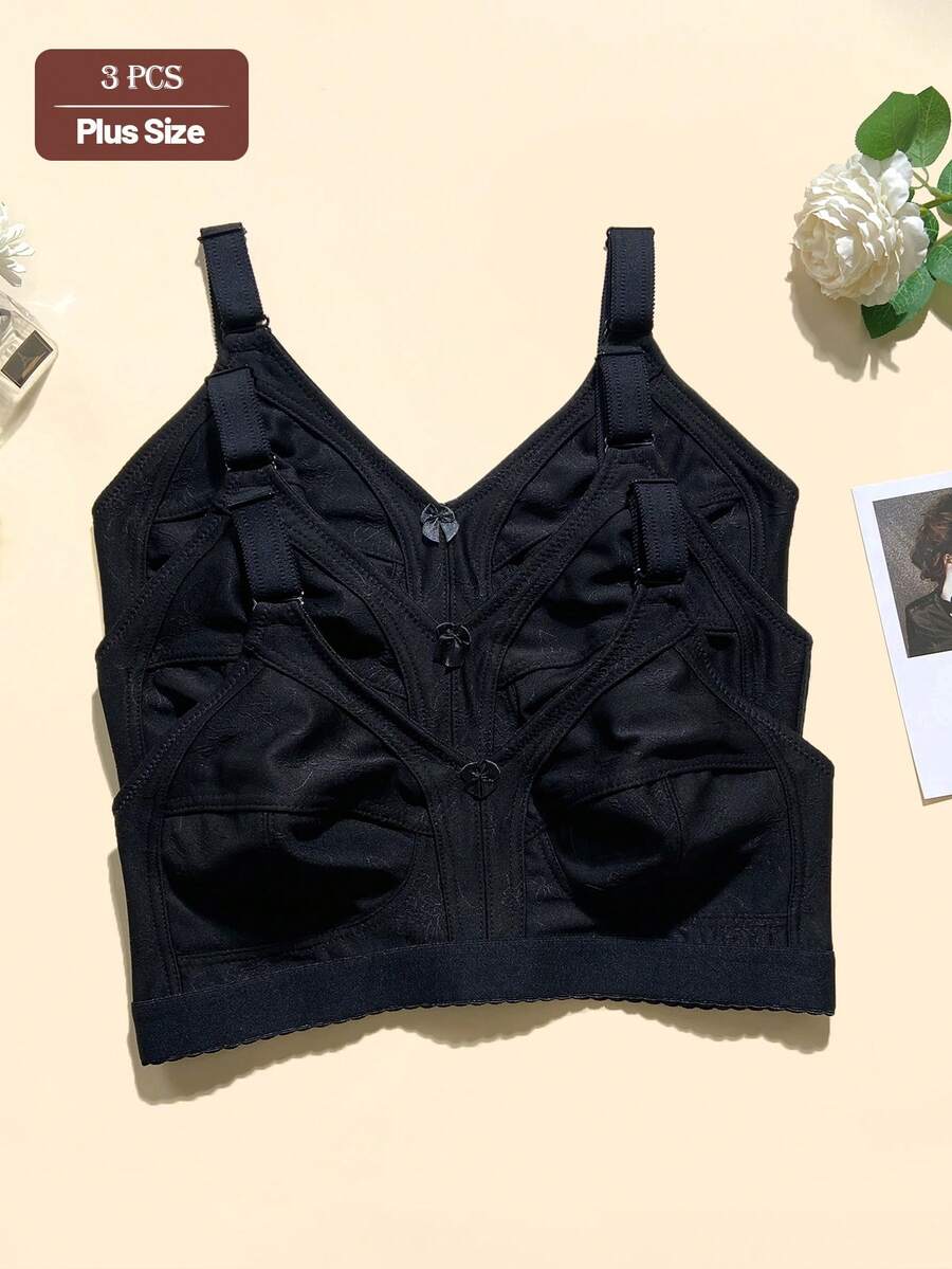 3 chiếc áo ngực in hoa thường ngày - Thoải mái tối giản thường ngày - Thể thao thường ngày - Áo ngực vải dệt kim thường ngày cỡ lớn dành cho nữ