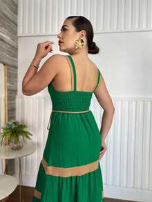 Women's Long Striped Dress, Plain, Bicolor, With Casual Duna Fabric Lining - 墨綠色 - 查看 2