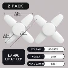 1 件/2 件 E27 LED 灯泡风扇叶片定时灯，28W，可折叠吸顶灯，室内使用，硬接线，无需电池，室内照明现代吸顶灯耐用结构，LED 灯泡