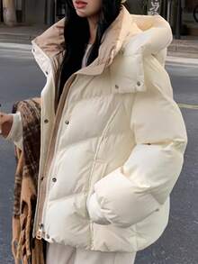 冬季女式连帽羽绒服 优雅休闲纯色时尚派对生日拉链连帽羽绒夹克 加厚派克大衣 韩版时尚加厚冬装女式羽绒服 商务休闲女式街头服饰