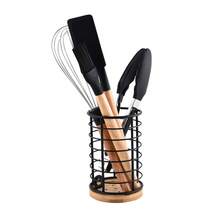 2 Packs,Utensil Holder For Kitchen Counter Large Round With Wooden Base Cooking Utensil Holder Utensil Organizer ,(Metal+Bamboo) 1 Big+1Small,Pastoral Style Kitchenware Storage Tank,2 Pcs Iron Tableware Jar, Home Decor, Party & Christmas Storage - Black - View 8