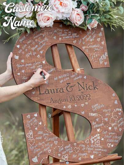 Tablero personalizado para registro de invitados de boda, letrero de madera con nombre personalizado, libro de visitas alternativo para boda, libro de visitas alternativo de boda, libro de visitas alternativo con letras