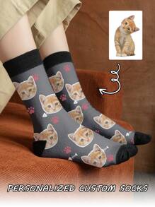 1 par de calcetines de longitud media para mujer, calcetines personalizados con cara de gato, calcetines personalizados con cara de mascota, calcetines divertidos personalizados con fotos como regalos para mujeres, regalos personalizados de San Valentín y cumpleaños como obsequios para mascotas queridas, novias, novios, sus padres y mejores amigos. Perrito, perro, gatitos, gato, de moda, coloridos, lindos, adorables, divertidos, relajantes, cálidos. Personalizados, únicos, regalos personalizados, hallazgos de tesoros, moda de invierno, regalo de Navidad, regalos personalizados para hombres/mujeres, regalos ideales para él, familia, abuelos, niños, sala de estar, dormitorio, para graduación, para invierno, para Navidad, para otoño, para fiestas, para aniversarios