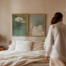 1 pezzo/2 pezzi Poster d'arte da parete con nuvole verdi salvia e coda di topo - Stampe su tela astratte moderne del cielo per soggiorno, camera da letto, dormitorio e decorazione domestica - Regalo perfetto, cornice opzionale - Multicolore - Visualizzare 5