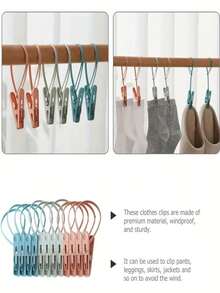 12pcs Clothes Pins Set With Multicolor Clips And Durable Plastic Rope For Outdoor Clothesline Drying, Windproof, Strong Hangers To Secure Socks, Hats, Pants, Bras, Underwear, Towels, And Photos; Versatile Laundry Clips For Home, Dorm, Balcony, And Laundry Room; Easy To Use, Rust Resistant, Gentle Grip, Non-Snag, Lightweight Plastic, Quick Clip Securement - Multicolor - View 3