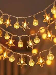 4.92ft/9.84ft/19.68ft LED Crystal Ball Star String Lights, Battery Powered Bubble Star Fairy Lights For Home, Garden, Camping, Party, Wedding, Birthday, Yard Decor - Yellow - View 4